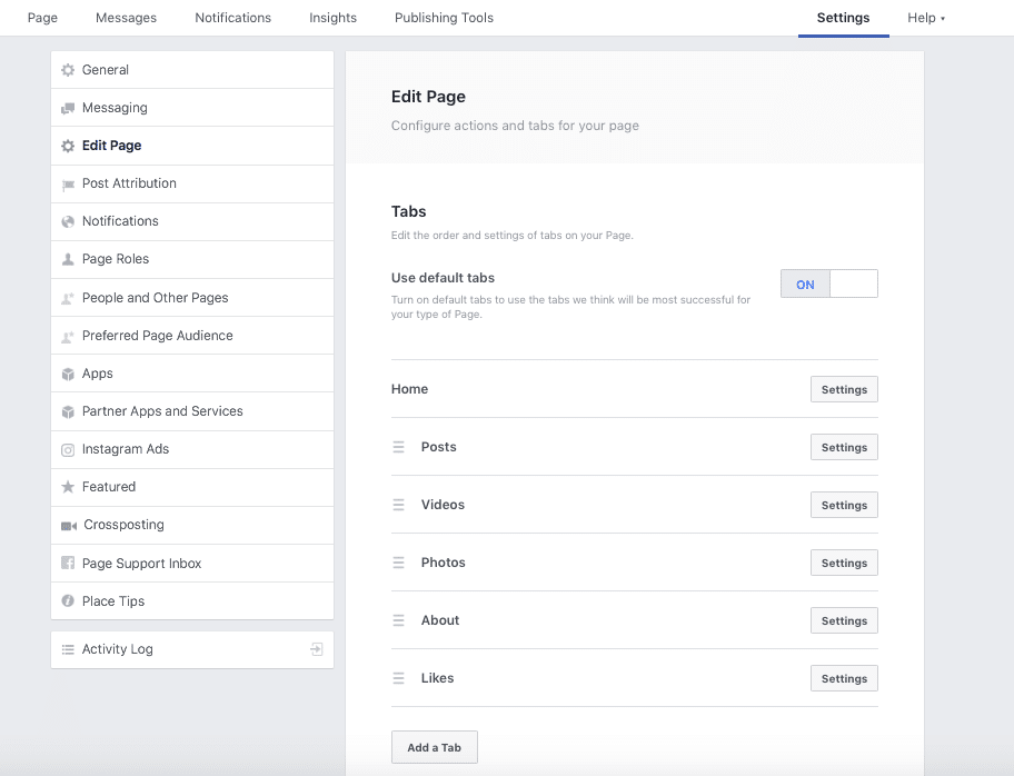 Manage Tabs - Facebook Business Page