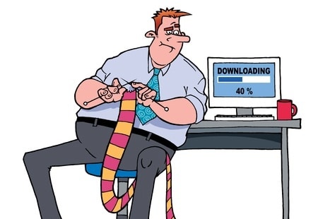 person waiting on a slow download on his computer